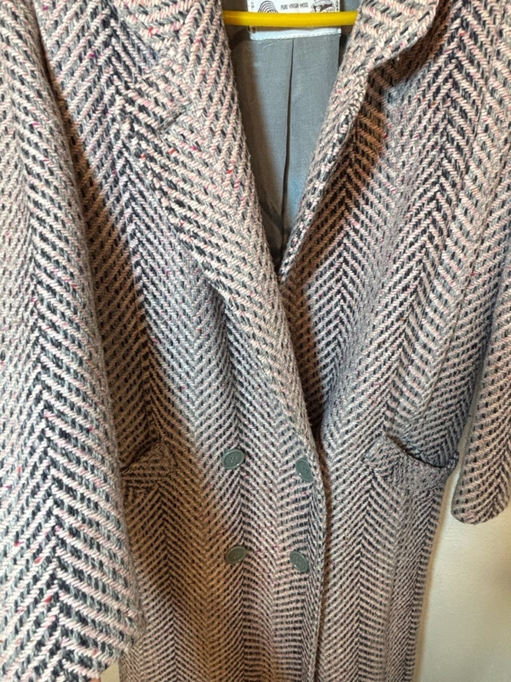Women's Long pure virgin wool Herringbone Pea Coat - Picture 5 of 8